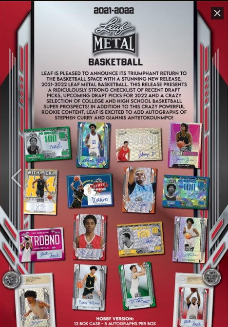Leaf Metal Basketball 2021-2022 (5 Autos Per Box!)